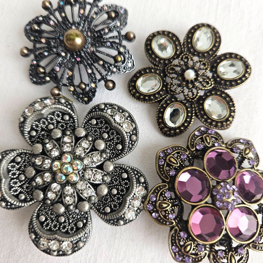 NEW Rhinestone Flower Necklace Pendant Brooch Convertible Bridal Wedding 4 Pins